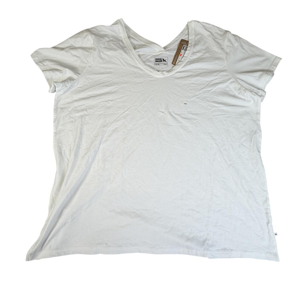 Eddie Bauer Shirt Womens T2XL White V Neck Short Sleeve Tempo Cotton Stretch Tee